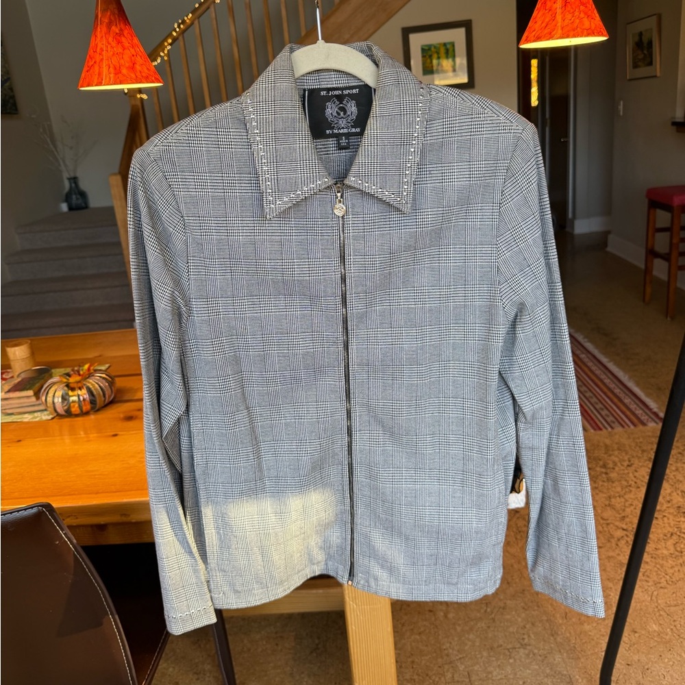 Gray Plaid St. John Zip-Up Jacket